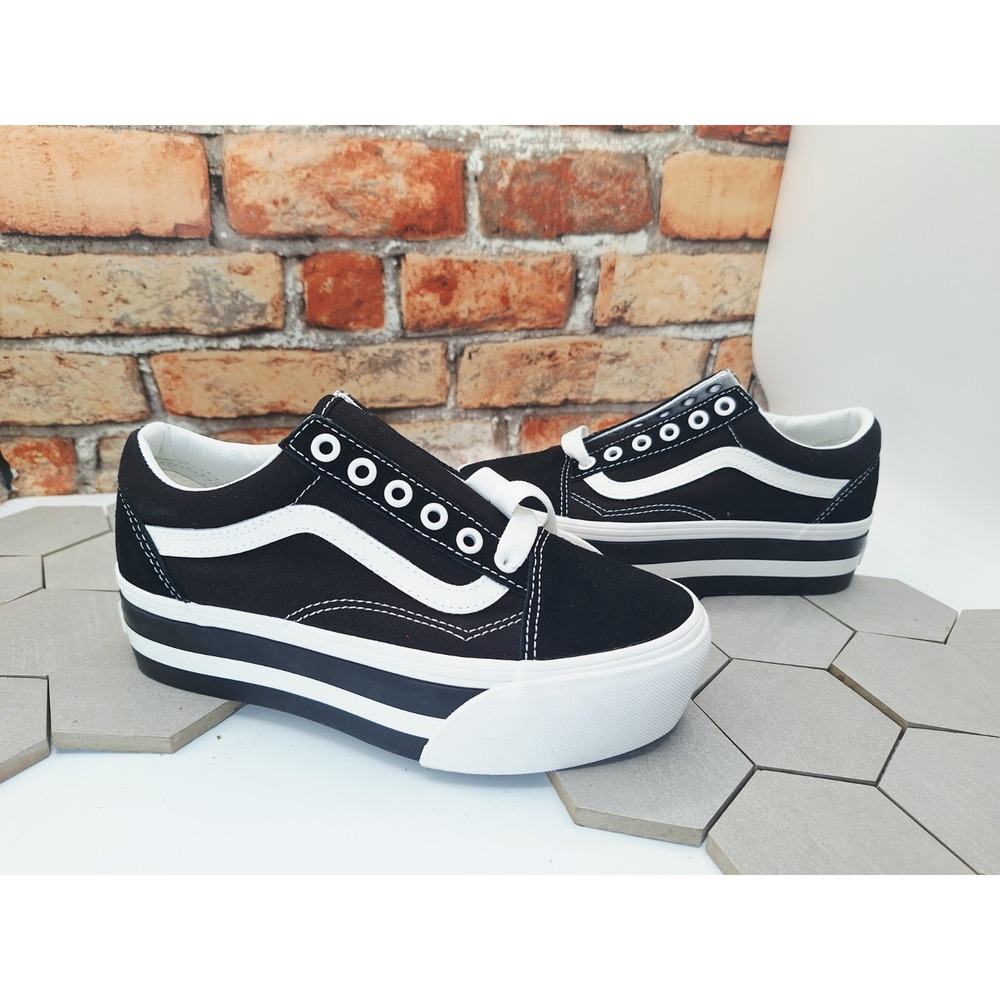 Vans Old Skool Stackform Smarten Up Black White Platform Sneakers Women Sz 5.5